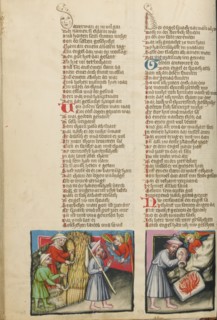 An Angel Appearing to Gideon: Gideon's Sacrifice; Weltchronik, about 1400-1410. Creator: Unknown.