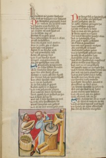 Samson Working in the Corn Mill; Weltchronik, about 1400-1410. Creator: Unknown.