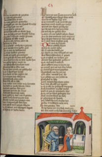 Eli and Hannah in the Temple; Weltchronik, about 1400-1410. Creator: Unknown.
