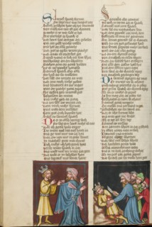 Saul Tearing Samuel's Cloak: Samuel Killing Agag; Weltchronik, about 1400-1410. Creator: Unknown.