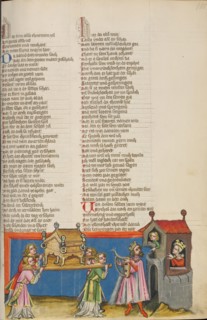 David before the Ark of the Covenant: Michal's Mockery; Weltchronik, about 1400-1410. Creator: Unknown.