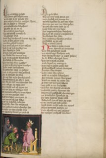 The Lame Mephibosheth before David; Weltchronik, about 1400-1410. Creator: Unknown.