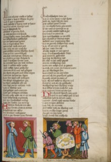 Tamar Complaining to Absalom: Absalom Ordering the Death of Amnon; Weltchronik, about 1400-1410. Creator: Unknown.