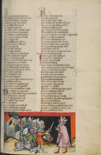 Sibbechai Ordering the Murder of Saph; Weltchronik, about 1400-1410. Creator: Unknown.