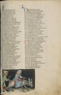 The Woman from Shunem on a Donkey; Weltchronik, about 1400-1410. Creator: Unknown.