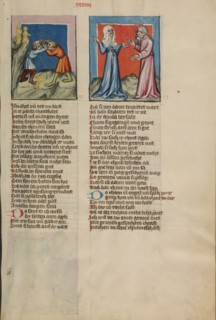 Ishmael Fighting with Isaac: The Banishment of Hagar; Weltchronik, about 1400-1410. Creator: Unknown.