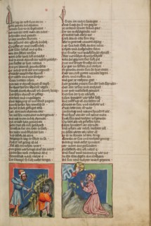 The Blindman Lamech Kills Cain: Enoch Before God; Weltchronik, about 1400-1410. Creator: Unknown.