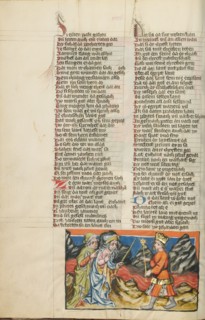 Moses Changing the Water of the Nile into Blood; Weltchronik, about 1400-1410. Creator: Unknown.