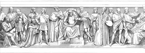Sculptures around the base of the Prince Consort Memorial: East Front - Italian Painters.., 1872. Creator: Unknown.
