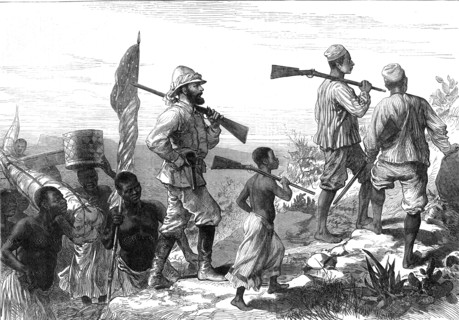 The Finding of Dr. Livingstone: Mr. Stanley and his retinue in Africa, 1872. Creator: Unknown.