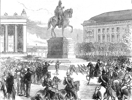The Military Triumph at Berlin: unveiling the statue of King Frederick William III., 1871. Creator: C. R..