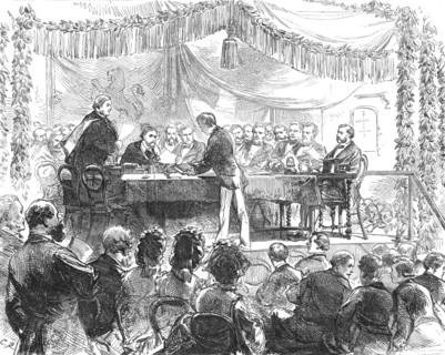 The Duke of Edinburgh presenting the prizes at the Royal Nayal School, New-Cross, 1871. Creator: C. R..