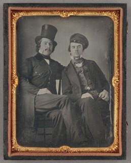 Portrait of Seated Two Men, One in Top Hat, Another in Cap, about 1850. Creator: Unknown.