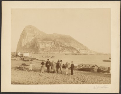 Group portrait in front of Rock of Gibraltar, about 1880-1895. Creator: Unknown.