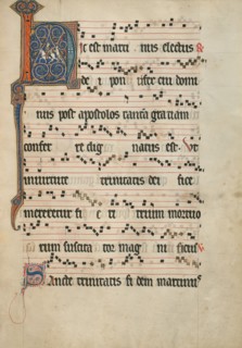 Initial H: Saint Martin Dividing His Cloak; Antiphonal, about 1260-1270. Creator: Unknown.