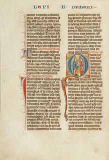 Initial Q: Moses with the Tablets of the Law and Two Israelites; Historia Scholastica, about 1300. Creator: Unknown.