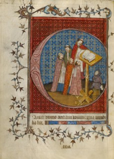Initial C: Clerics Singing from a Choir Book; Psalter, about 1390. Creator: Unknown.