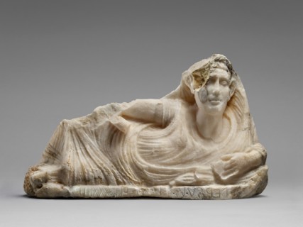 Lid of a Cinerary Urn with a Reclining Male Figure, about 40 B.C. Creator: Unknown.