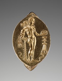 Gold Ring with Herakles Pouring a Libation, about 400 BC. Creator: Unknown.