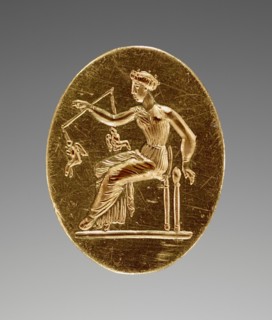 Engraved Ring with Aphrodite Weighing Two Erotes, about 350 BC. Creator: Unknown.