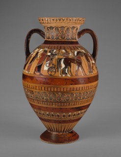 Attic Black-figure with (A) a Wedding Procession and (B) a Combat Scene, 550-545 BC. Creator: Pointed Nose Painter.
