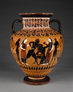 Attic Black-Figure Neck Amphora, about 550 BC. Creator: Workshop of Exekias.