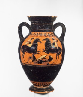 Attic Black-Figure Amphora Type B, about 530-520 BC. Creator: Swing Painter.