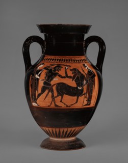 Attic Black-Figure Panel-Amphora Type B, 530-520 BC. Creator: Medea Group.