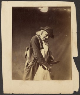 Portrait of an Elderly Man in Hat Holding Some Tools, about 1863-1864. Creator: Oscar Gustav Rejlander.