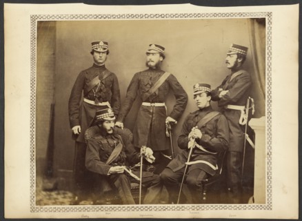 Group portrait of Scots Guards, about 1855-1865. Creator: Unknown.