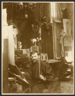 Self-Portrait in His Studio, Rue du Val-de-Grâce, Paris, negative 1899; print about 1980. Creator: Alphonse Mucha.