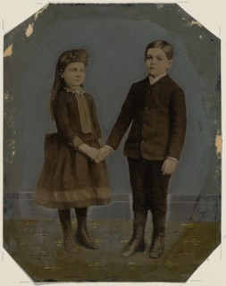 Portrait of boy and girl holding hands, 1860s-1880s. Creator: Unknown.