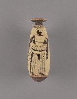 Attic White-Ground Alabastron with an Archer, about 480 BC. Creator: Group of the Negro Alabastra.