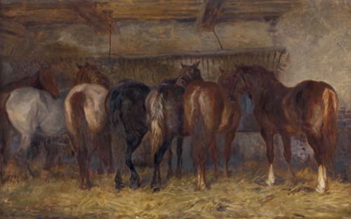 Horses in Stable, mid-19th century. Creator: Charles Philogène Tschaggeny.