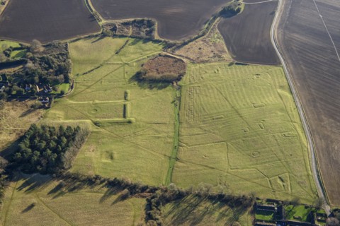 Earthwork remains of Ascott House formal gardens and earthworks, Buckinghamshire, 2022. Creator: Damian Grady.