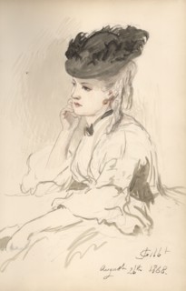 Leaf from a sketchbook with a drawing of a seated woman, 26th August 1868. Creator: Sir John Gilbert.