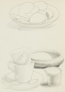 Still life study of a bowl of fruit and crockery, c1900-1940. Creator: Francis Ernest Jackson.
