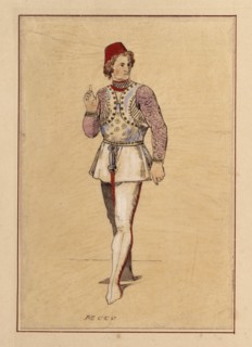 Tracing of a man in medieval Italian military dress, pre-1849.  Creator: John Everett Millais.