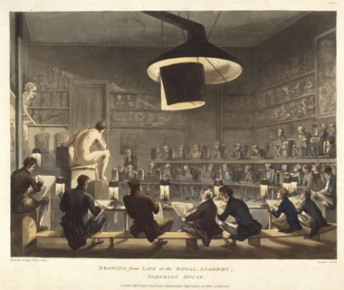 Drawing from Life at the Royal Academy, Somerset House, 1 January, 1808. Creators: Thomas Rowlandson, Augustus Charles Pugin.