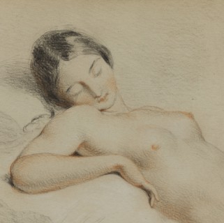 Half-length sketch of a reclining female nude, c1830-1870. Creator: Edmund Thomas Parris.