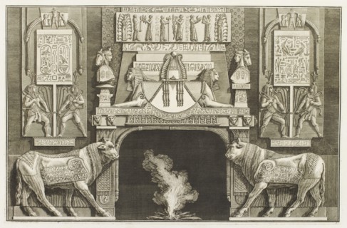 Design for chimneypiece with Egyptian design, sphinxes, hieroglyphs and bulls, 1769.  Creator: Giovanni Battista Piranesi.