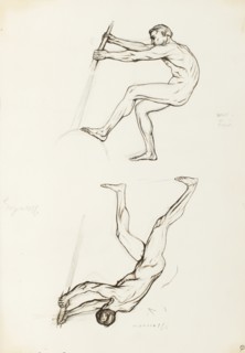 Two male figures, for the Albert Hall frieze, by 1871. Creator: Henry Hugh Armstead.