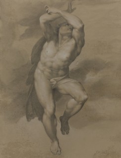 Male nude, after a figure from Michelangelo's 'Last Judgement', 1772. Creator: James Nevay.