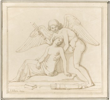 Cupid waking Psyche by piercing her with an arrow, c1820s. Creator: John Gibson.