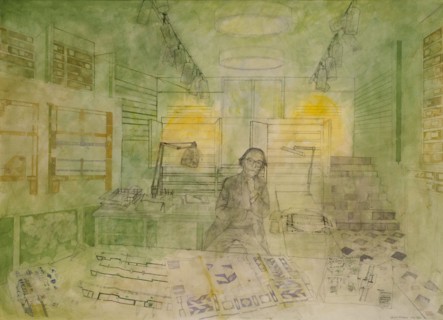 Portrait of Sir Hugh Casson PRA in the Library Print Room of the Royal Academy, May 1992. Creator: Leonard Rosoman.