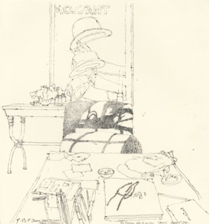 Drawing Materials on table insc. 'To Roxanne', 2000. Creator: Leonard Rosoman.