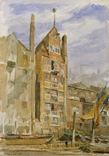 Design for Eagle Wharf, Narrow Street, Limehouse, London E14: perspective of front to..., c1862-63. Creator: Richard Norman Shaw.