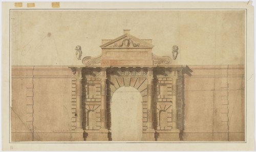 Survey drawing of great gate, Burlington House, Piccadilly, Westminster, London: elevation..., c1812 Creator: Samuel Ware.
