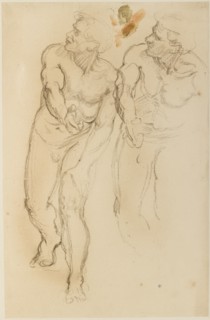 Two nude studies for one of the councillors in 'The Trial of St. Stephen', June 1871 - May 1873. Creator: Edward John Poynter.