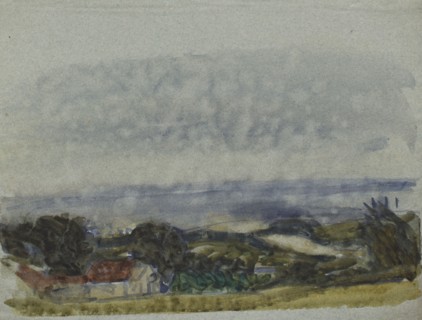 Landscape study; valley with farm, c1875-1944 Creator: George Clausen.